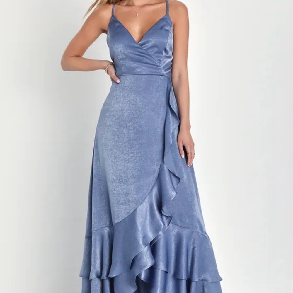 Elegant Blue Satin Evening Dress